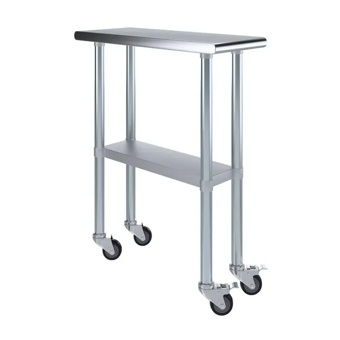 30 in. x 12 in. Stainless Steel Work Table with Casters Mobile Metal Kitchen Utility Table with Bottom Shelf