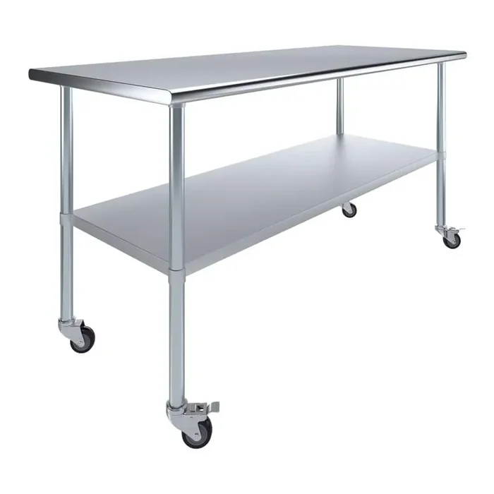 30 in. x 72 in. Stainless Steel Work Table with Casters Mobile Metal Kitchen Utility Table with Bottom Shelf