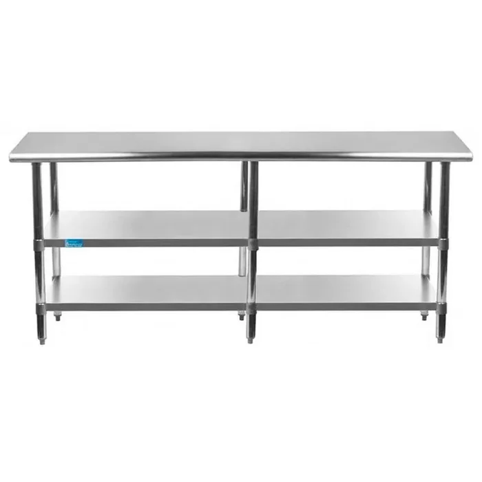 30 in. x 84 in. Stainless Steel Kitchen Utility Table with 2 Adjustable Shelves Metal Prep Table