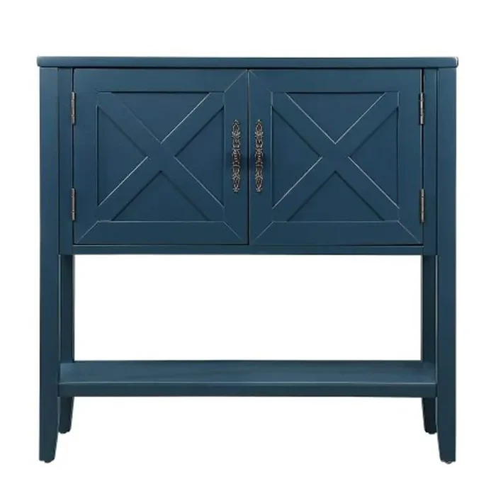 35 in. Farmhouse Wood Buffet Sideboard Console Table Bottom Shelf and 2-Door Cabinet in Blue