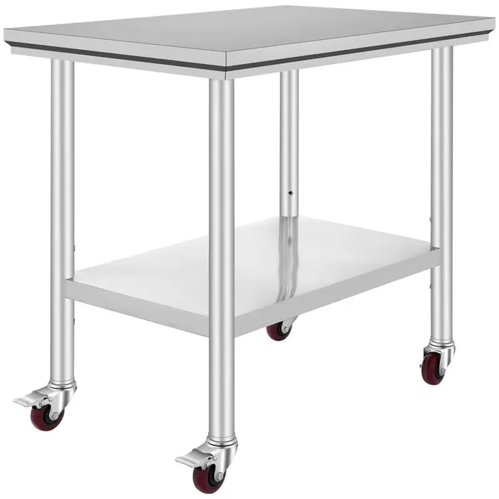 35 x 24 x 33 in. Stainless Steel, 700LBS. Capacity, 4 Wheels, 3-Level Height Adjustable Kitchen Prep Table, Silver