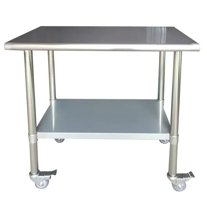 36 in. Stainless Steel Kitchen Utility Table with Casters and Adjustable Shelf