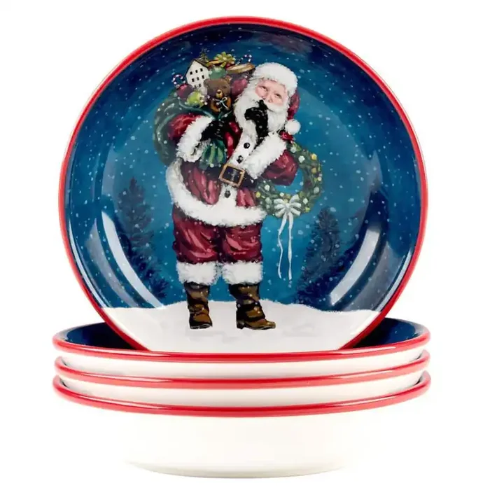 38 fl. oz. Multi-Colored Earthenware Santa‘s Secret Soup and Pasta Bowls (Set of 4)