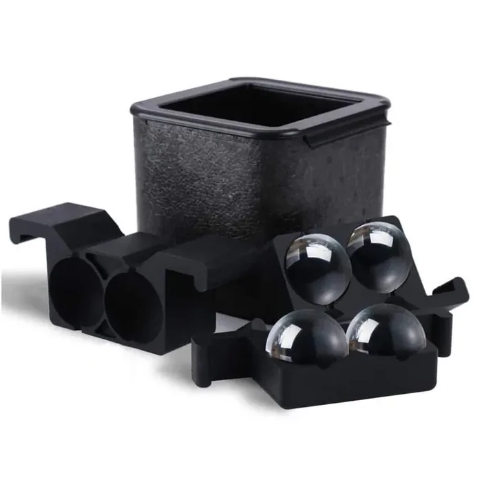 4-Cavity 2.5 in. Round Ice Sphere Trays, Black Ice Mold, Crystal Clear Ice Ball Maker for Whiskey
