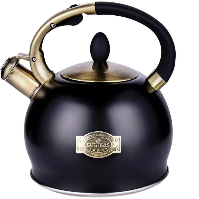 4-Cups Whistling Tea Kettle-Matte Black Traditional Stainless Steel with Cool Touch Handle, Stovetop Kettle