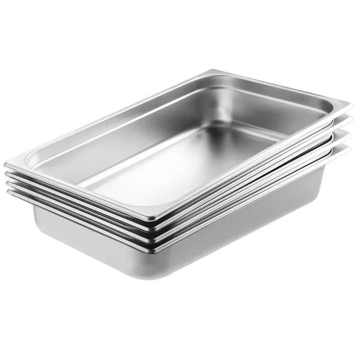 4-Pack Hotel Pans, 14.7 qt. Anti-Jam Steam Pan with Lid, 4 in. Deep 0.8 mm Thick Stainless Steel Steam Roasting Pans
