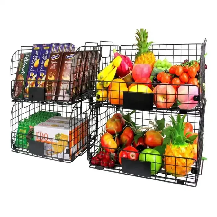 4 Pack Stackable Wire Storage Baskets for Organizing Pantry and Kitchen Cabinets, Storing Fruits and Vegetables