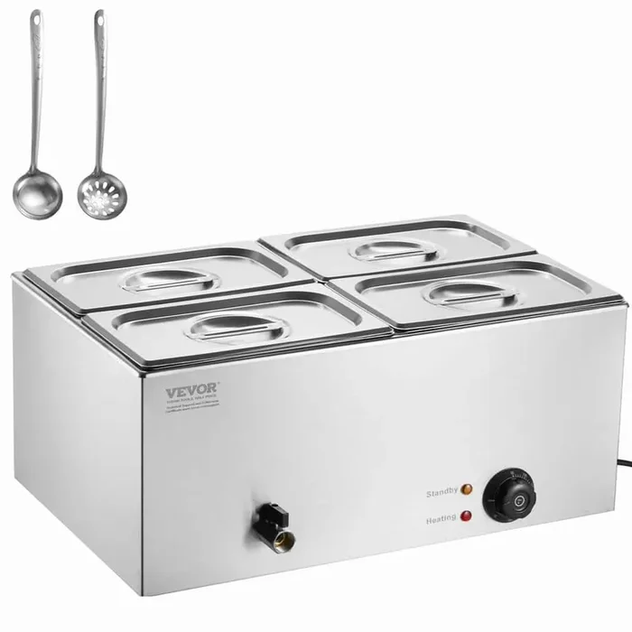 4-Pan Commercial Food Warmer, 15.9QT. Electric Steam Table, 1200W Professional Countertop Stainless Steel Buffet