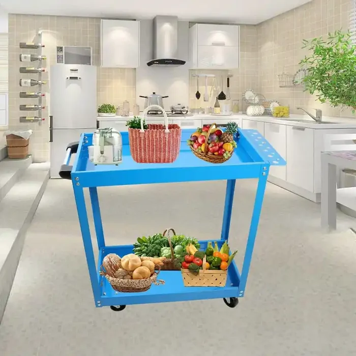 400 lbs. Capacity Tool Cart on Wheels, Heavy Duty Steel Utility Cart with Lockable Wheels for Garage, Warehouse-Blue