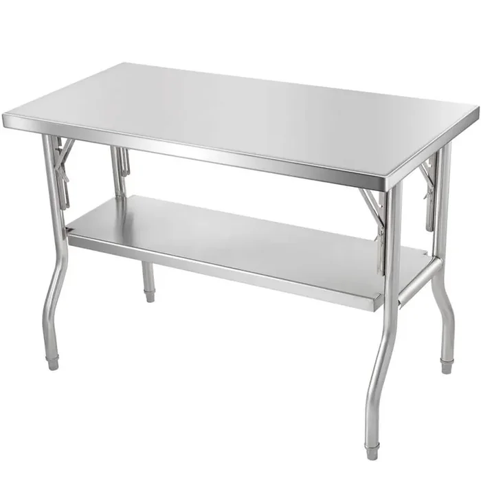 48 x 24 in. Folding Prep Table, Commercial Worktable Workstation, 300 lbs. Stainless Steel Kitchen Table, Sliver