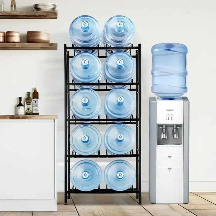 5 Gal. Water Bottle Holder, 5-Tiers Water Jug Holder, Heavy Duty Water Jug Rack, Double Row Water Bottle Rack Black