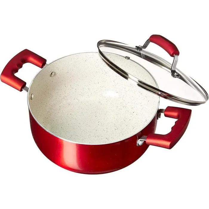 5 qt. Round Aluminum Nonstick Dutch Oven in Red with Glass Lid and Soft Touch Handles