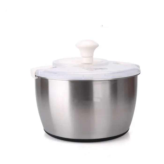 5 Quart Stainless Steel Salad Spinner, 1-Handed Easy Press Large Vegetable Dryer Washer, Lettuce Cleaner and Dryer
