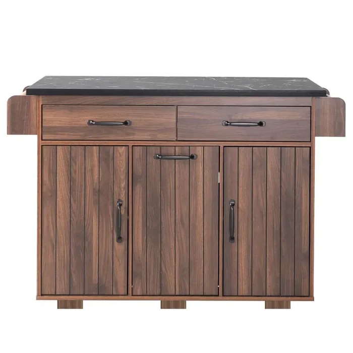 51 in. Walnut Brown Kitchen Cart with Cabinets, Drop Leaf, Spice Rack, Towel Rack, Trash Can and Drawer