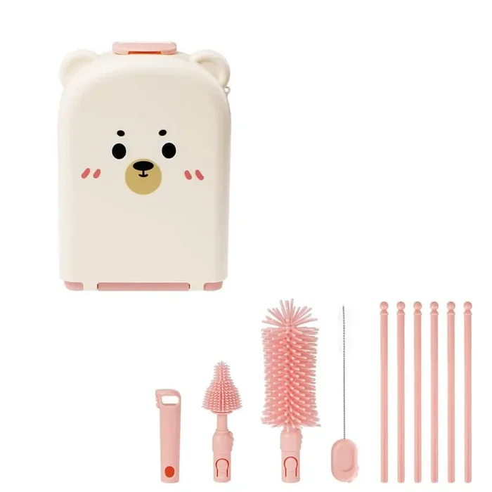 6.14 in. Baby Bottle Cleaner Brush Set Cleaning Tool 7 Pack with Drying Rack Soap Dispenser Storage Box