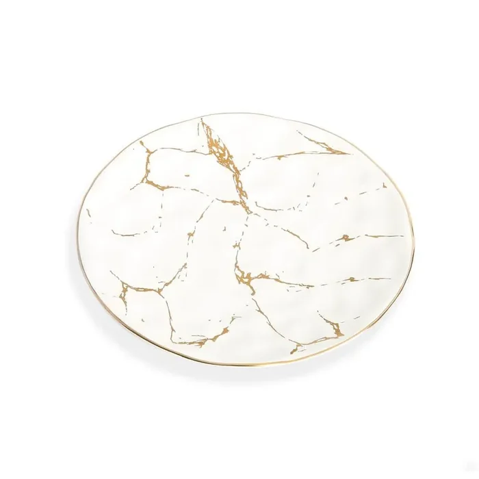 6.75 in. D White Dessert Plates with Gold Design (Set of 6)
