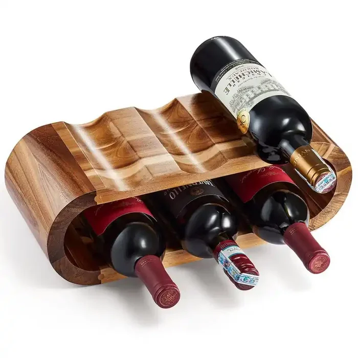 6-Bottle Natural Wood Countertop Wine Rack, Wine Bottle Holder Stand, Free Standing Wine Storage, Wine Shelf Organizer