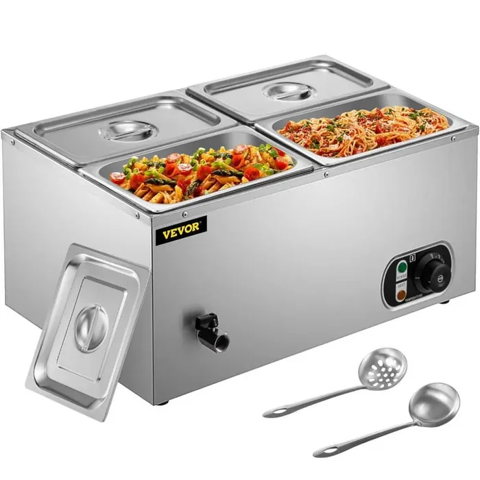 6 in. Deep Commercial Food Warmer 4 x 1/4GN 4-Pan Stainless Steel Bain Marie Steam Table 14.8 Qt. 1500Watt