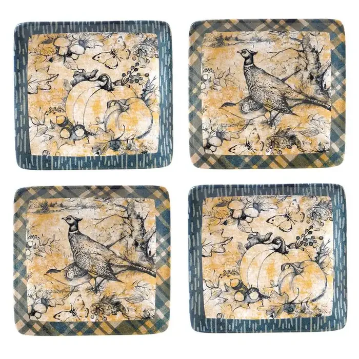 6 in. Harvest Gatherings Multicolored Earthenware Canape Plate (Set of 4)