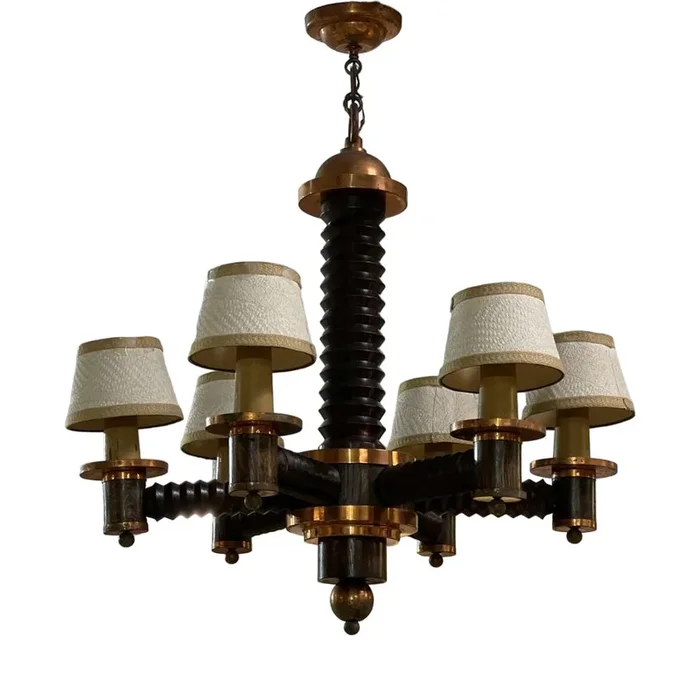 6-Light Oak Chandelier, 1950s