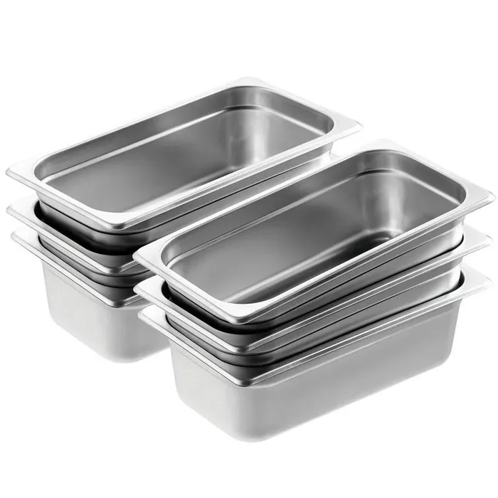 6-Pack Hotel Pans, 4.1 qt. Anti-Jam Steam Pan, 4 in. Deep 0.8 mm Thick Stainless Steel Restaurant Steam Roasting Pan