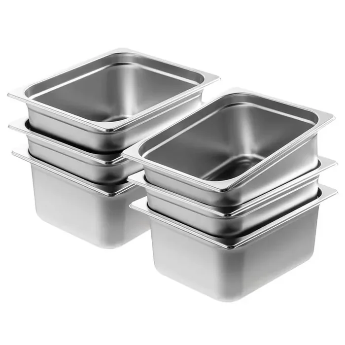6-Pack Hotel Pans, 9.8 qt. Anti-Jam Steam Pan, 0.8 mm Thick 6 in. Deep Stainless Steel Restaurant Steam Roasting Pans