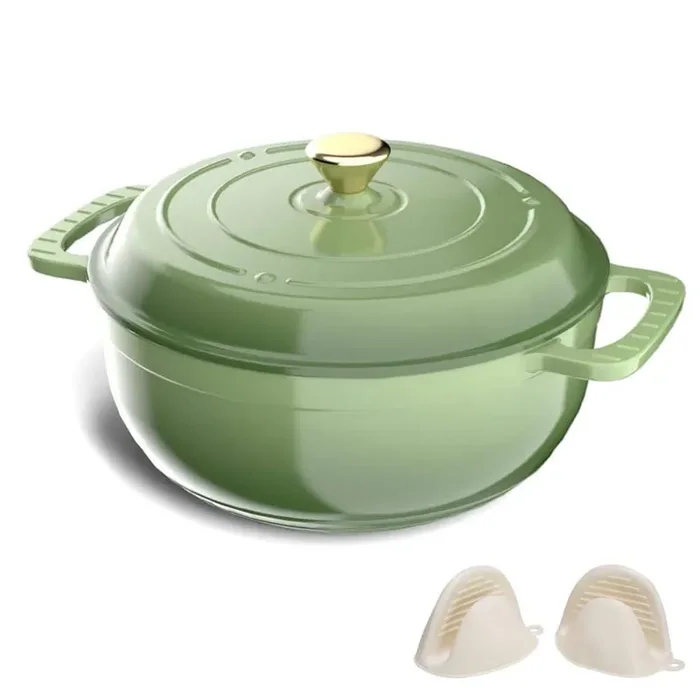 6 qt. Enameled Cast Iron Round Dutch Oven in Green with Lid