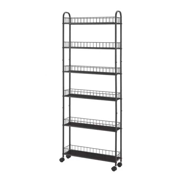 6-Tier 22.83 in.W Brown Metal Slim Rolling Kitchen Cart with Wheels and Baskets