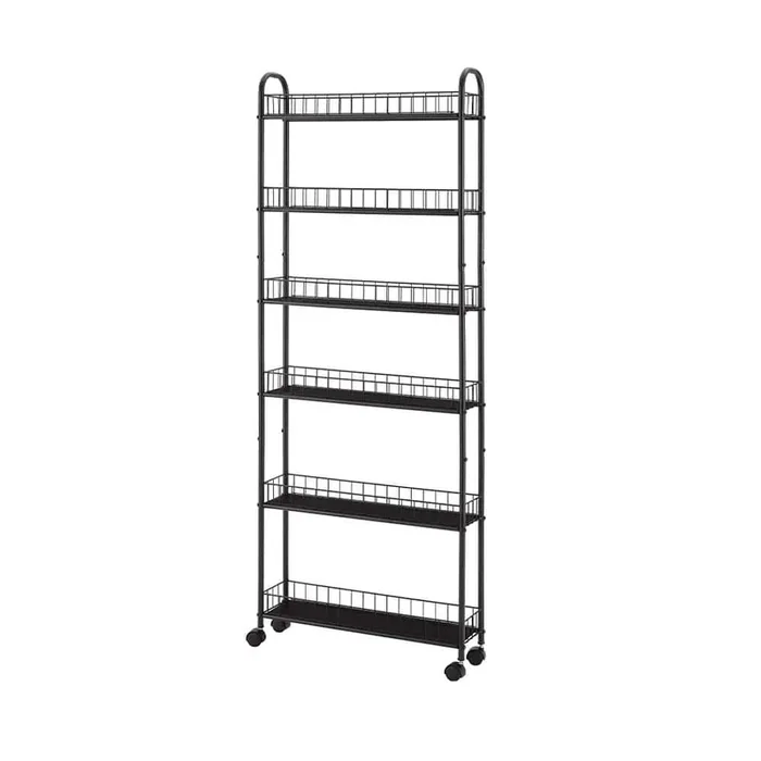 6-Tier Rolling Cart Kitchen Slim Slide Out Storage Tower Rack with Wheels 6-Baskets Kitchen Utility Cart Antique Brown