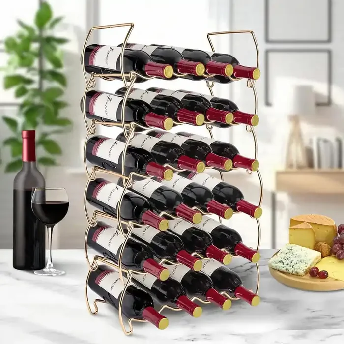 6-Tier Stackable Wine Rack – Classic Style Metal Wine Racks – Hold 24-Bottles Copper