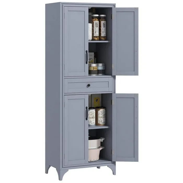 67″ Freestanding Kitchen Pantry Storage Cabinet with Doors and Shelf Adjustability, Kitchen Shelving Furniture, Gray