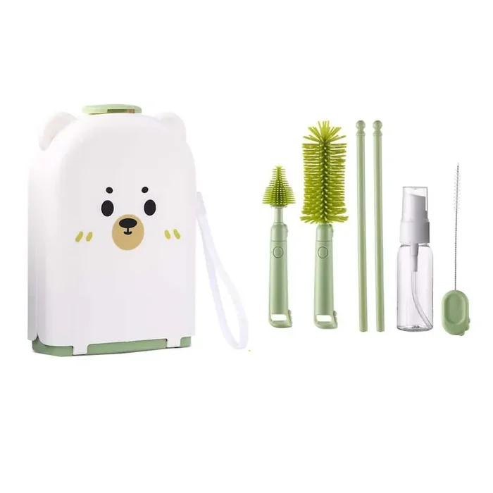 7.28in. Bottle Brush Cleaning Tool Set 6-in-1 Portable Baby Bottle Cleaner Kit with Silicone Brush Nipple Straw Dryer
