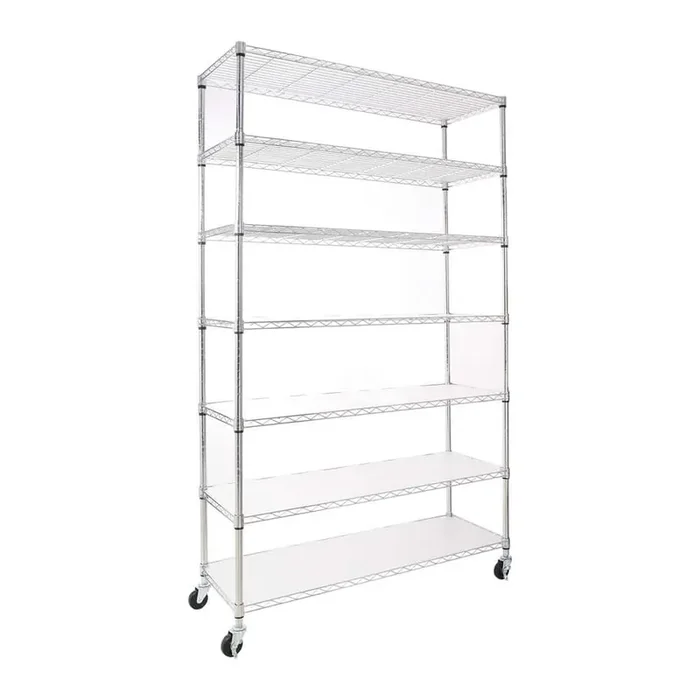 7-Ply Chrome Wire Shelving Unit with Wheels, Holds 2450lbs (18in*48in*82in)