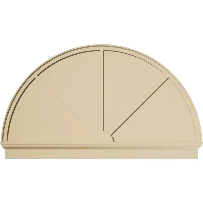 70 in. W x 41-3/4 in. H x 2-3/4 in. P Half Round 3 Spoke Signature Urethane Combination Pediment, Primed Tan