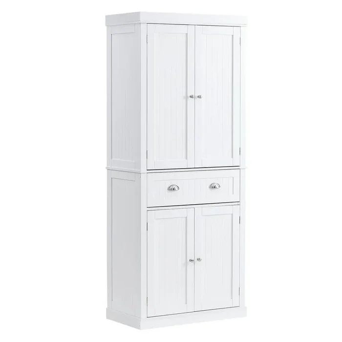 72 in. Storage Freestanding Utility Cabinets with 3 Adjustable Shelves Pearl White Tall Food Buffet Pantry Organizers