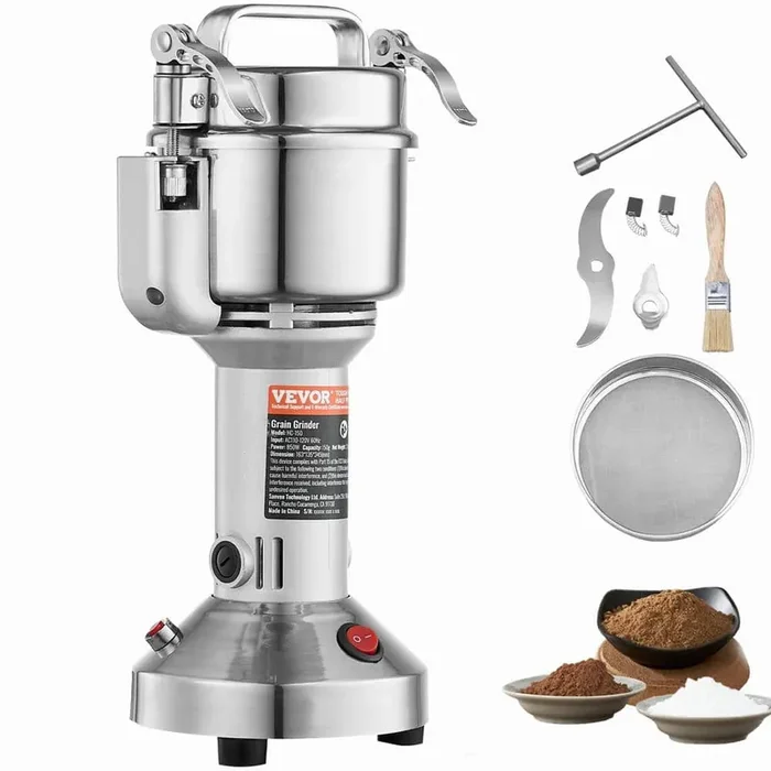 750g Electric Grain Mill Grinder, High Speed 2000-Watt Commercial Grinders, Stainless Steel Pulverize Powder Machine