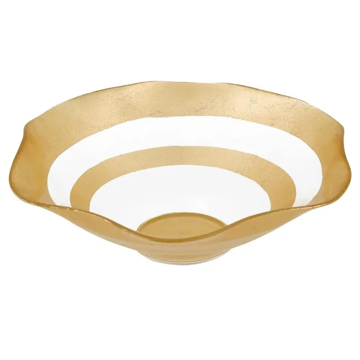 8 in. Diameter 16 oz. Gold Glass Round Leaf Wave Bowl