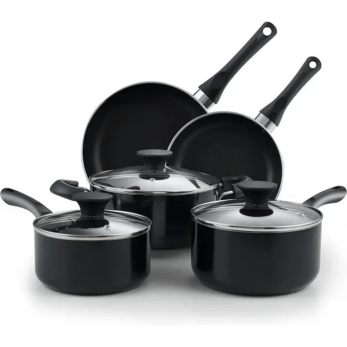 8-Piece Aluminum Nonstick Cookware Set In Black, Stay Cool Handle