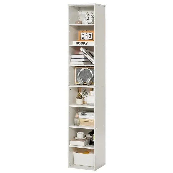 8 Tiers Narrow Bookshelf, 71 in. Wooden Tall Open Bookcase with Height-Adjustable Shelf, Freestanding Display Storage