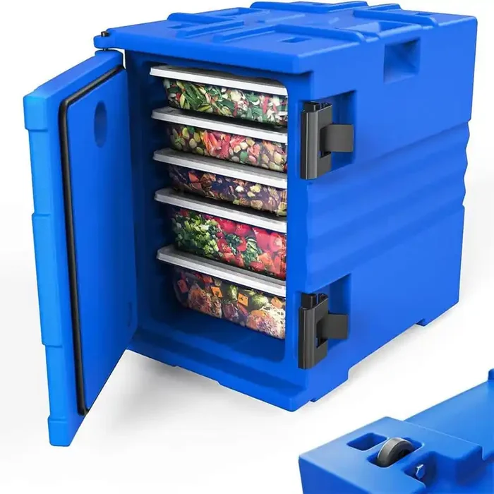 82 QT Insulated Food Pan Carrier Food Storage Container with Wheels Blue