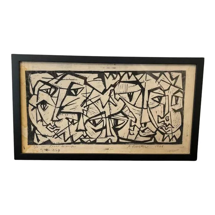 “Peer Group” Post-Modern Black and White Lithograph by Richard Proctor
