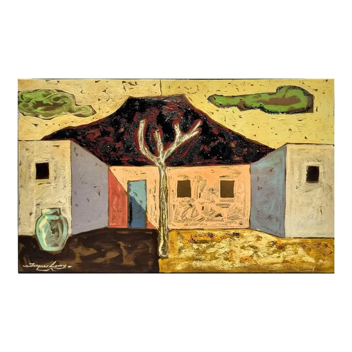“Santa Fe” Painting of Adobe Homes by Jacques Lamy