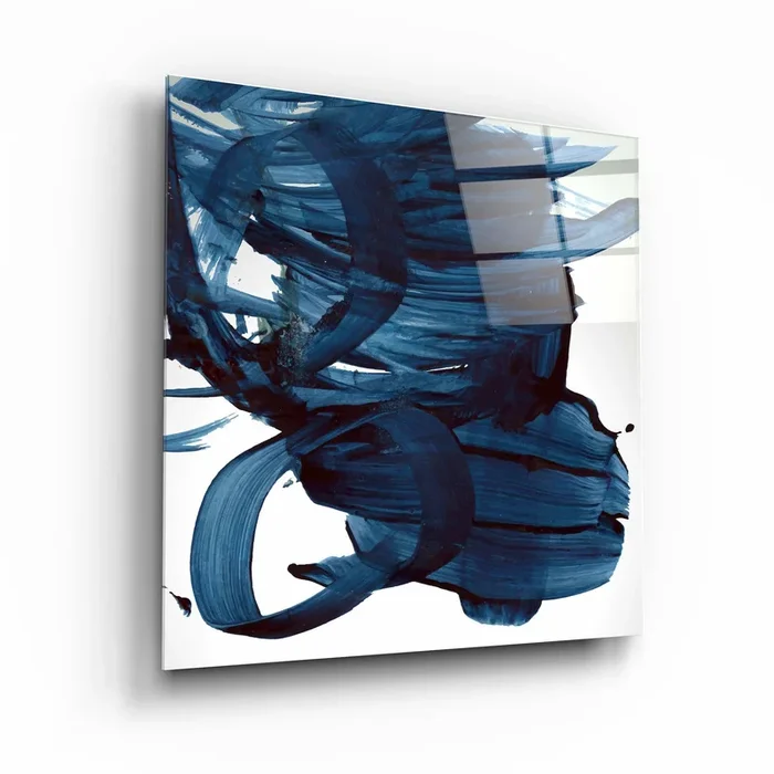 .”Navy Blue Abstract Brush Strokes”. Designer’s Collection Glass Wall Art
