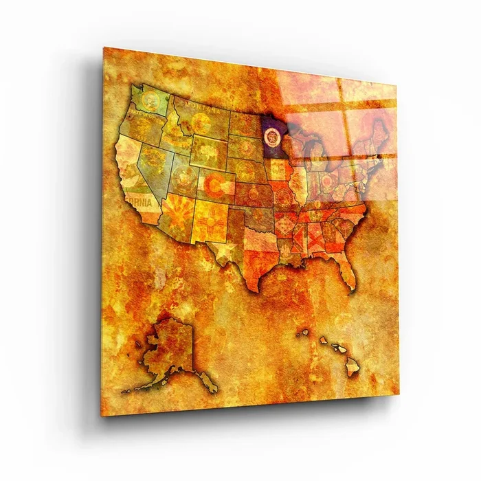 ・”Vintage Map US – Minnesota”・Glass Wall Art