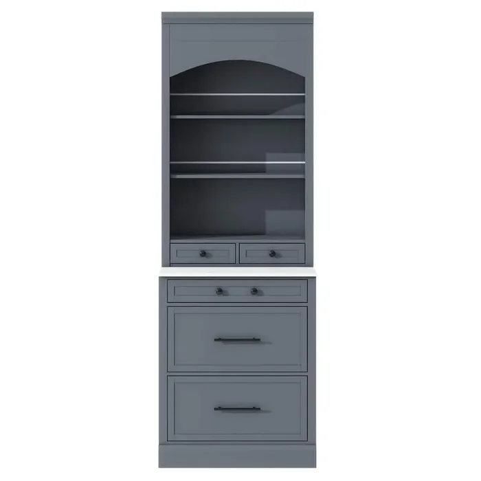 83.7 in. Freestanding Tall Kitchen Pantry Hutch with Faux Marble Top, Display Cabinet and Adjustable Shelf, Gray