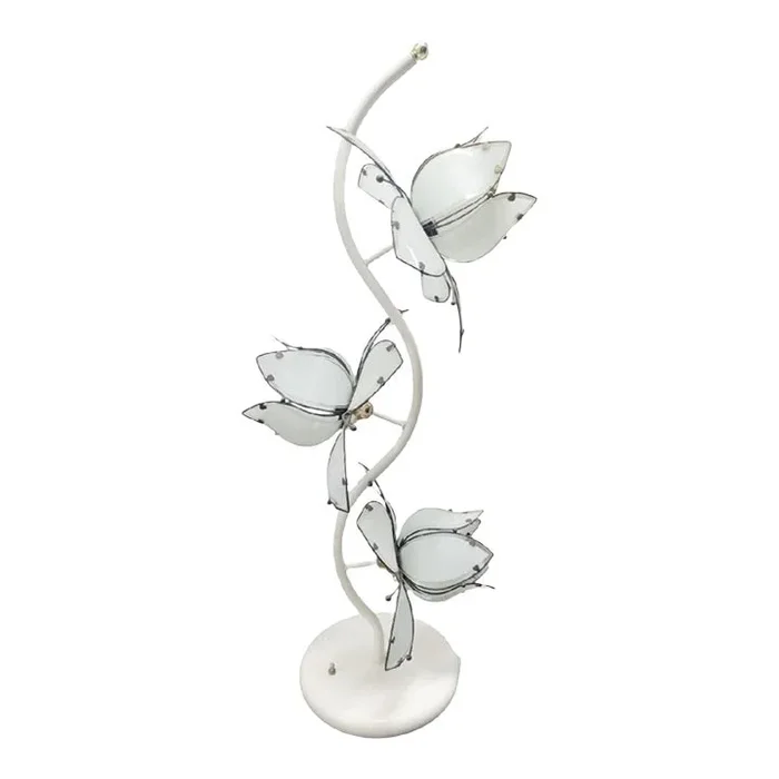 !980’s Vintage Floral Lotus Flower White Tall Glass Table Lamp