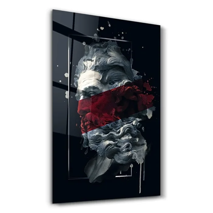 Abstract Red Poseidon | Glass Wall Art