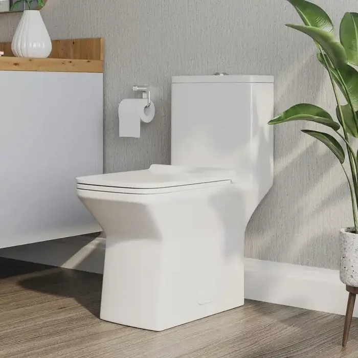 Ace 12 in. Rough in 1-Piece 1.1/1.6 GPF Dual Flush Square Elongated Toilet in White with Soft Closed Seat Included