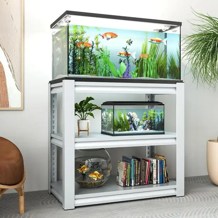 Adjustable 3-Tier Fish Rack Shelf Metal Aquarium Stand 31.5 in. L x 18 in. W x 34 in. H Heavy Duty Reptile Tank White