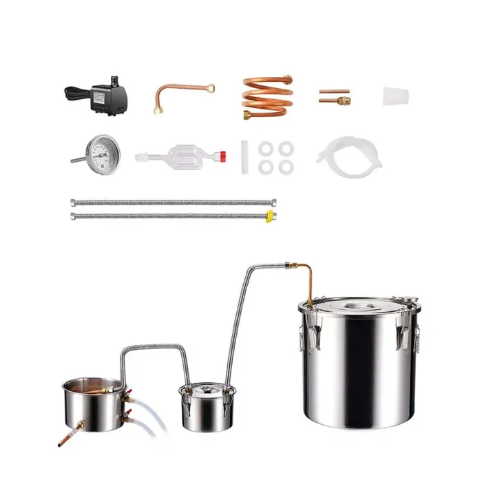 Alcohol Still, 13.2 gal./50 L Stainless Steel Water Alcohol Distiller, Dual Condenser Distiller Kit, Silver